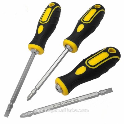 Magnetic interchangeable double screw driver bits with PVC handle